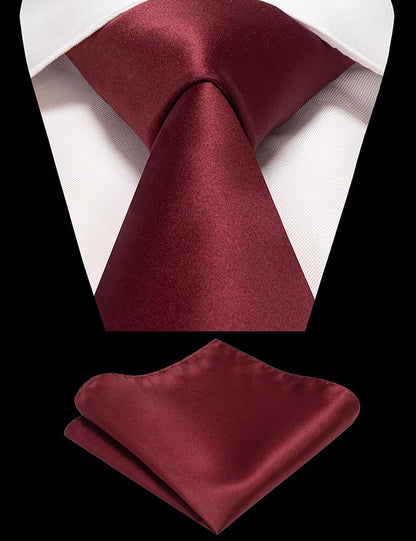 RBOCOTT Solid Color Tie and Pocket Square Hankerchief with Lapel Pin Set for Men