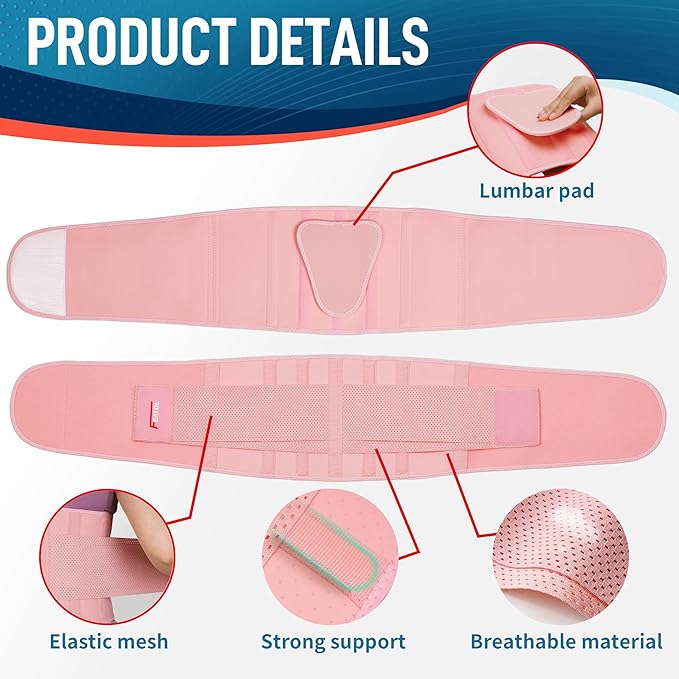 FEATOL Back Brace for Lower Back Pain, Breathable Back Support Belt for Women & Men with Lumbar Pad, Lumbar Support Belt for Heavy Lifting & Work, Pink, 2XL (Circumference:38.6-51.2")