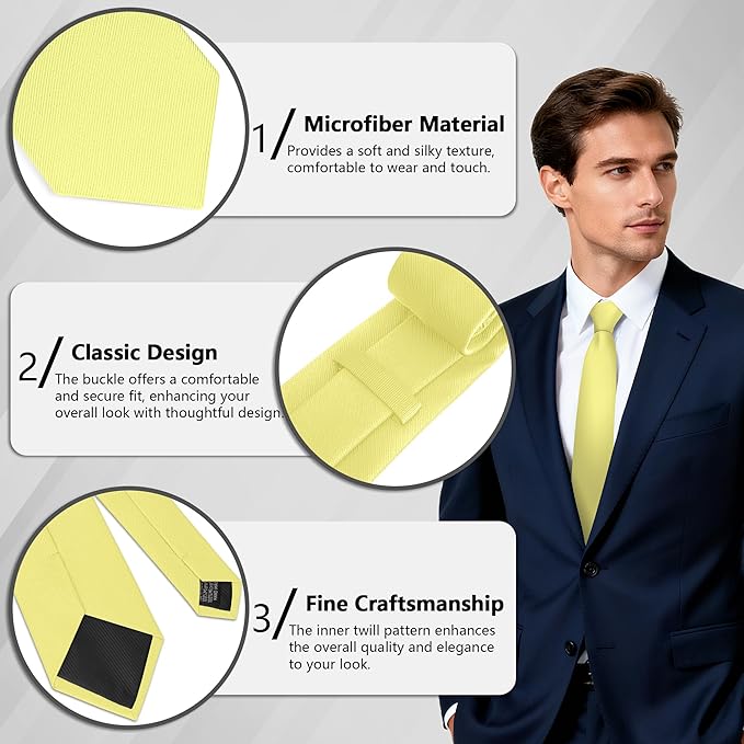 Fineknot Black Ties for Men, Formal Neckties for Men, Solid Color Mens Ties for Business, Wedding, Party, Mens Neck Tie