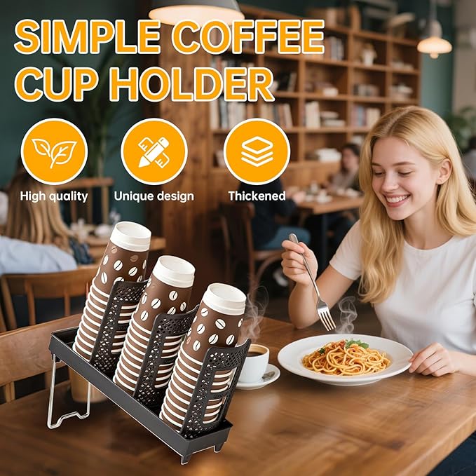 WIN&YING Coffee Cup Holder, Paper Cup and Lid Holder, Universal Disposable Cup Dispenser for Coffee Stations & Restaurant, Bar, Breakroom (Single Row - 3 Slots)