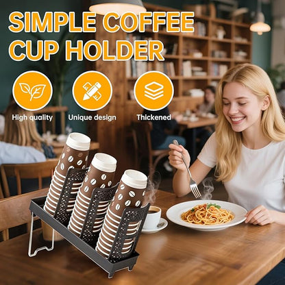 WIN&YING Coffee Cup Holder, Paper Cup and Lid Holder, Universal Disposable Cup Dispenser for Coffee Stations & Restaurant, Bar, Breakroom (Single Row - 3 Slots)