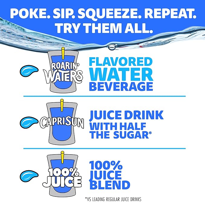 Capri Sun Roarin' Waters Strawberry Kiwi Flavored with other natural flavor Water Beverage, 40 ct Pack, 4 Boxes of 10 Drink Pouches