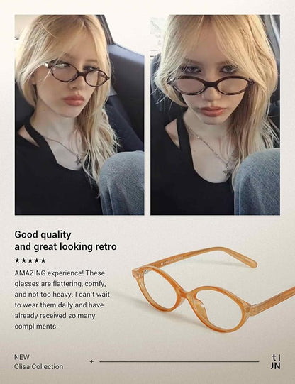 TIJN Olisa Blue Light Blocking Glasses for Women Men,Oval Glasses Frame Bluelight Glasses for Gaming/Computer/Screen
