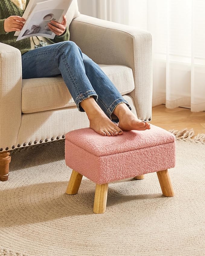 YMYNY Storage Ottoman, Footstool, Small Foot Stool with Sturdy Wood Legs Stool, Foot Rest with Padded Seat, for Living Room Bedroom Couch Enterway 15.75''D×11.81" W×11.02" H Pink UHBD042P