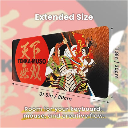 BELLEMOND Japanese Art Desk Mat | Large 31.5x11.8in Desk Pad | Mouse Pad for Keyboard & Mouse | Non-Slip Base, Water-Repellent, Smooth Precision | Tenka Muso - The Unrivaled Warrior