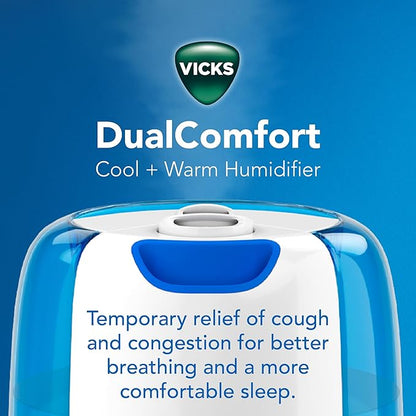 Vicks Dual Comfort Cool + Warm Mist Humidifier for Bedrooms With Fusion Technology, Compatible with Vicks VapoPads and Vicks VapoSteam, White