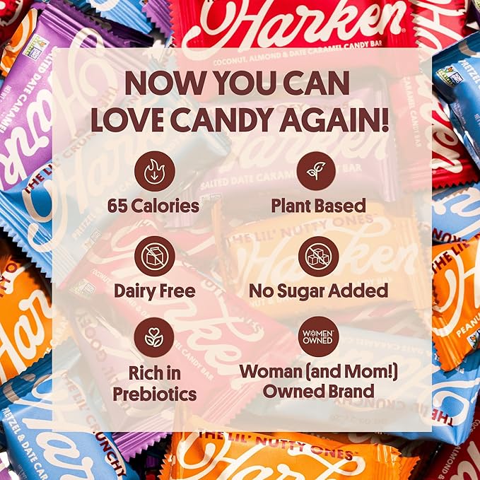 Harken Sweets – The Lil’ Crunchy Ones Mini Candy Bars: Vegan Chocolate Pretzel Snack with Date Caramel – Plant-Based, Gut-Friendly, No Added Sugar – 6-Pack (30 Bars)