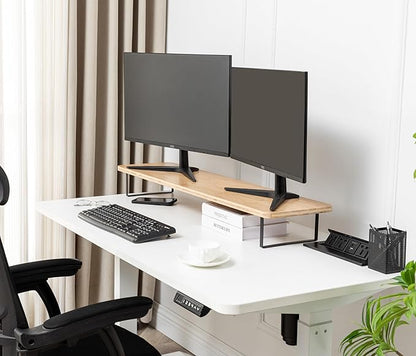 Dual Monitor Stand Riser,41.3'' Solid Bamboo&Steel Computer Monitor Riser, Large Monitor Stand Suitable for 2 Monitors, Tvs, and Printers-Natural Color