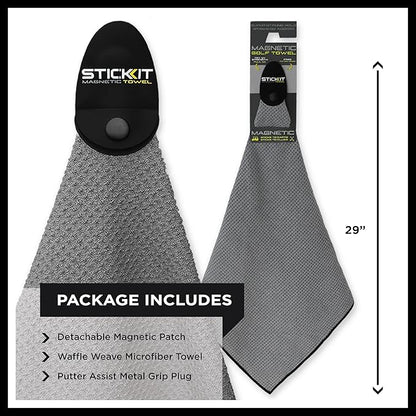 STICKIT Magnetic Towel, Gray | Top-Tier Microfiber Golf Towel with Deep Waffle Pockets | Industrial Strength Magnet for Strong Hold to Golf Carts or Clubs