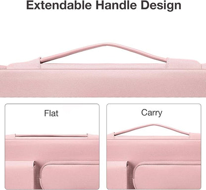 MOSISO 360 Protective Laptop Case 13.3 inch, 13-13.3 inch Laptop Sleeve Compatible with MacBook Air/Pro 13 / Pro 14, HP Dell ASUS Lenovo,Side Open Bag with 2 Raised&1 Flapover Pockets, Pink