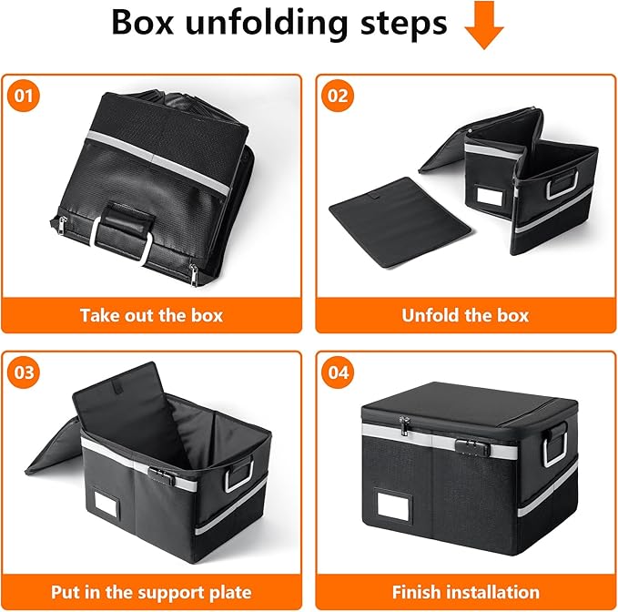 Fireproof Document Box,Portable File Organizer with Lock,Water-Resistant Document Organizer Collapsible File Cabinets for Home Office Safe Storage Box for Hanging Letter/Legal Folders-Orange