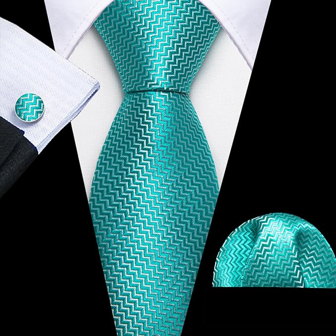 Barry.Wang Tie Sets for Men Silk Solid Necktie Stain Ties Handkerchief Pocket Square Cufflinks Wedding Business Dyed