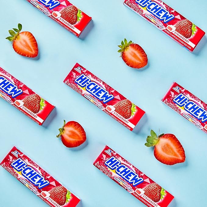 HI-CHEW Strawberry Sticks, 15-Pack, Soft & Chewy Candy, 1.76oz Each, Bulk Candy Individually Wrapped - Made with Immensely Juicy Fruity Flavors