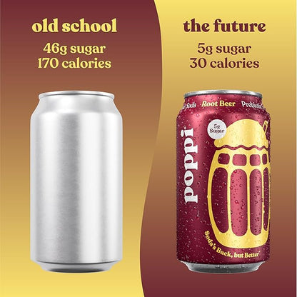 Poppi Sparkling Prebiotic Soda Beverage with Apple Cider Vinegar, Seltzer Water and Fruit Juice, Root Beer Flavor, 12 Fl Oz, Pack of 12, Packaging May Vary