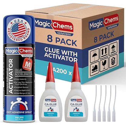 CA Glue with Activator (16 x 0.8 oz + 8 x 6.7 fl oz), Cyanoacrylate Glue and Activator, SuperGlue withActivator, CAGlue and Accelerator (8 Pack)