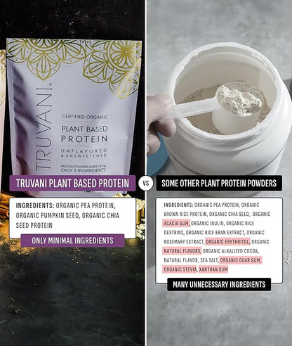 Truvani Vegan Pea Protein Powder | Unflavored | 20g Organic Plant Based Protein | 10 Servings | Keto | Gluten & Dairy Free | Low Carb | No Added Sugar