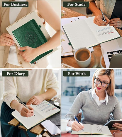 Dotted Journal Notebook for Women Men, 160 Pages Dot Grid Journals for Writing, A5 Hardcover Vintage Leather Bullet Journaling Notebooks for School, Work, Travel, Note Taking 5.8"x8.5"(Green)