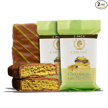 CARIANS Dubai Chocolate Bar with Pistachio, 2 Pack Luxury Chocolate with Crispy Kunafa, Great for Gift Giving, Anniversary, Thanksgiving, Christmas, 6.35 oz