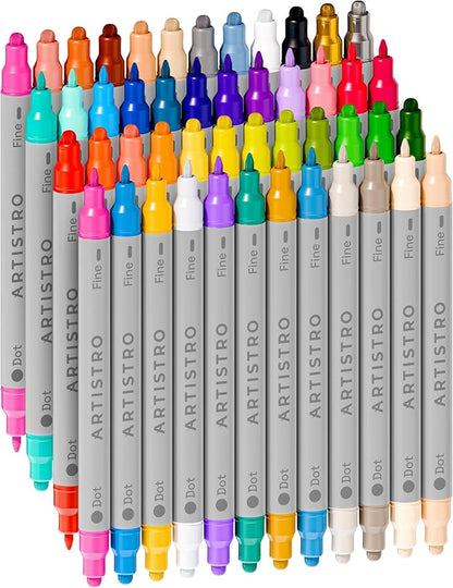 ARTISTRO 48 Acrylic Paint Markers for Rock, Fabric, Wood, Glass, Decoration - Dual-Tip Paint Pens for Coloring Books for Adults, Teens, Kids - Art and Craft Supplies Kit - Gift Idea