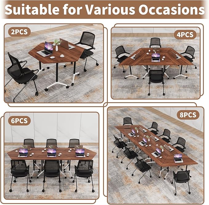 Conference Table, Foldable Conference Room Tables with Silent Wheels, Folding Modular Seminar Meeting Tables, Modern Rectangle Training Table for Office, Boardroom (10, Trapezoidal2, 47.2)