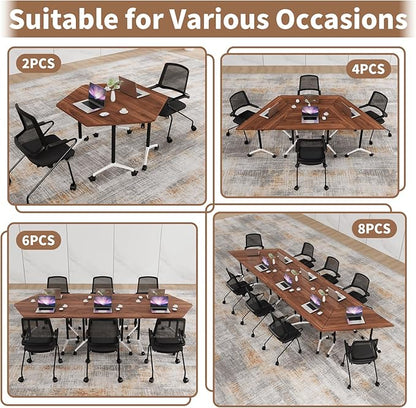 Conference Table, Foldable Conference Room Tables with Silent Wheels, Folding Modular Seminar Meeting Tables, Modern Rectangle Training Table for Office, Boardroom (10, Trapezoidal2, 47.2)