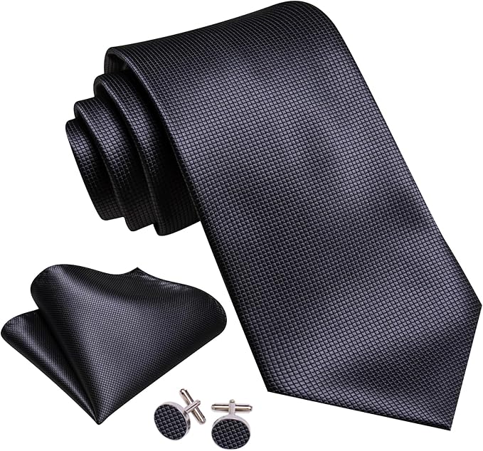 Barry.Wang Tie Sets for Men Silk Solid Necktie Stain Ties Handkerchief Pocket Square Cufflinks Wedding Business Dyed