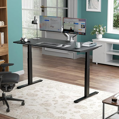 Pro 3 Stages Dual Motor 59 x 30 in Electric Standing Desk with One Piece Desktop, Adjustable Height, Sit to Stand Up Desk for Home Office, Work Study, Black Frame & Black Desktop (2 Packages)
