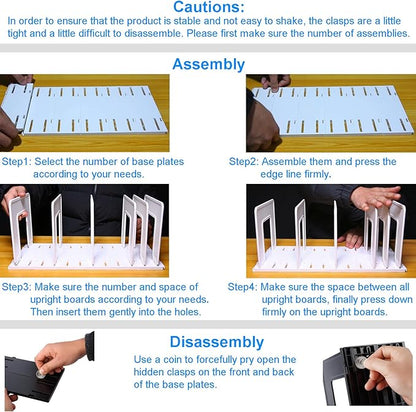 Adjustable Vertical File Sorter Sturdy Plastic Expandable Upright File Holder, Desktop Binder Organizer, Home School Office Organization Bookshelf Divider, Assemble Easily Endlessly, White