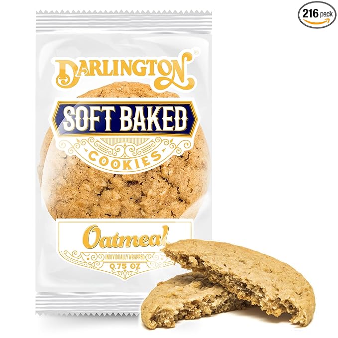 Darlington Snacks Individually Wrapped Oatmeal Cookies Soft Baked, 100% Nut Free Soft Baked Cookies Oatmeal, Made in USA, 0.75 Oz, 216 Count