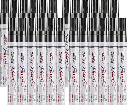 Overseas Black Paint Pens Permanent Markers 24 Pcs, Oil Based Paint Markers Set, Quick Drying, Waterproof, Medium Tip Marker Pens for Metal, Rock, Wood, Plastic, Canvas, Glass, Stone, Rubber, Paper