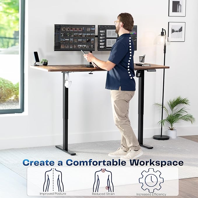 VIVO Electric 71 x 30 in Rustic Standing Desk, Memory Height Adjustment, 1B Series, Vintage Brown Top Black Frame, DESK-KIT-1B7N
