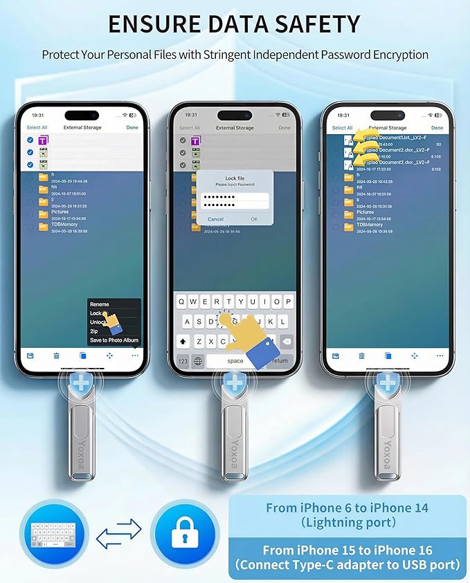 MFi Certified 256GB Flash Drive for iPhone & iPad, High-Speed Photo Stick for External Memory Storage, Backup & Transfer Files, USB Stick for iPhone/iPad/iOS/Android/PC (Available Space: ~244GB)Silver