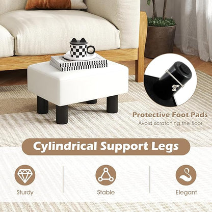 Giantex Small Foot Stool Ottoman, PU Leather Footrest with Storage, Padded Rectangle Footstool, Small Sofa Step Stool for Living Room, Bedroom & Entryway