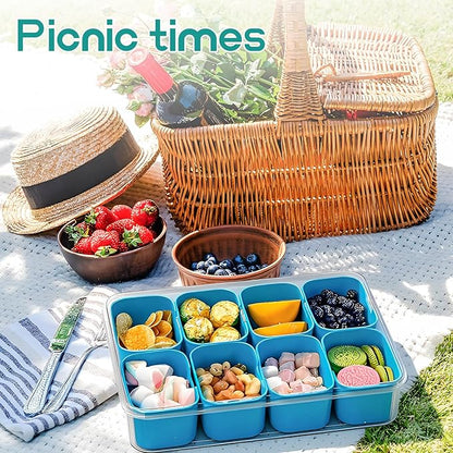Snackle Box Container, Divided Serving Tray with Lid and Handl 8 Compartments Snacks Box,Candy Snack Fruit and Veggie Tray, Suitable for Picnics Trips Parties and Holidays