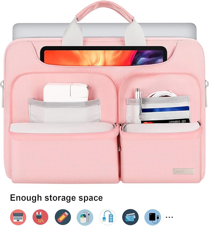 Lacdo 360° Protective Laptop Shoulder Bag, 14 inch Laptop Sleeve Bag for 14 inch New MacBook Pro M5/M4/M3/M2/M1 Chips Pro Max A3434 A3112 A3401 A3185 A2918 A2992 2025-2021 Computer Messenger Bag, Pink