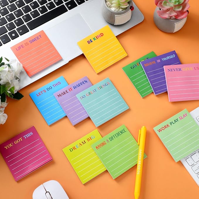 Yinder 48 Pcs Inspirational Sticky Notes Christmas Stocking Stuffers Motivational Sticky Notes Pad Employee Appreciation Gift Bulk for Teacher Nurse Coworker Office 3 x 3'' (Motivational,Dark Color)