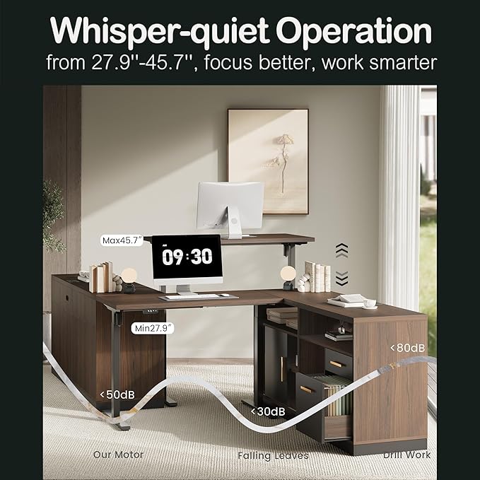 Home Office Furniture Set, 114" Standing Desk with 2 File Cabinets, AC/USB, Extra Long Double Desk for 2 Person, Electric Height Adjustable for Home and Office, Black Walnut