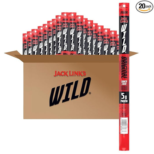 Jack Link's WILD Snack Sticks, Original - Protein Snack Sticks Made with 5g of Protein, Keto Friendly, Great Stocking Stuffers and Gifts, Individually Wrapped - 1.0 Oz. (Pack of 20)