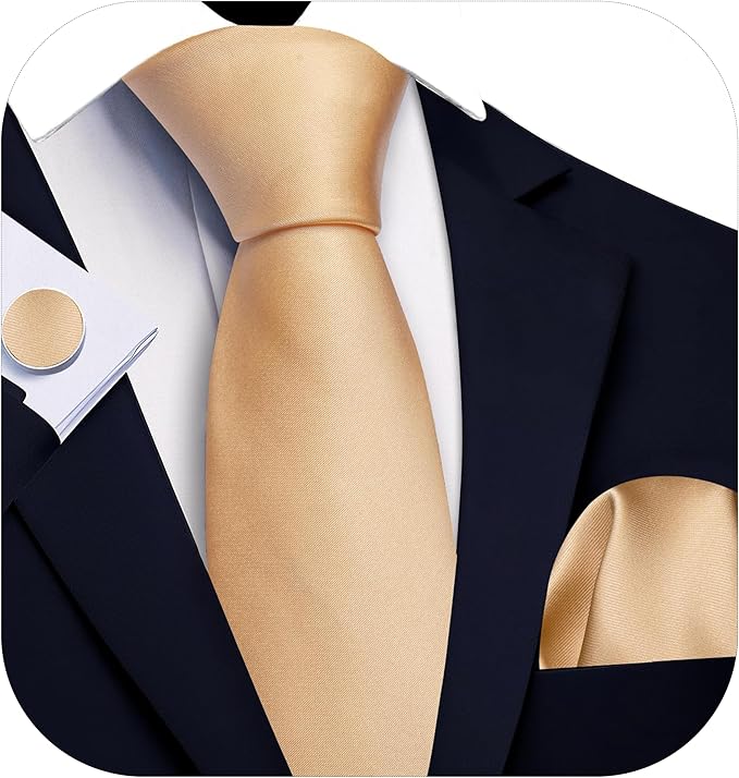 Barry.Wang Tie Sets for Men Silk Solid Necktie Stain Ties Handkerchief Pocket Square Cufflinks Wedding Business Dyed