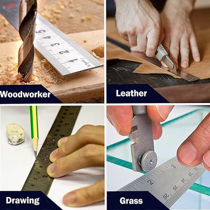 Metal Ruler with Cork Backing, 12 Inch & 18 Inch Stainless Steel Rulers, Non-Slip Straight Edge Measuring Tools with Inch and Centimeter Markings for School, Office, Woodworking