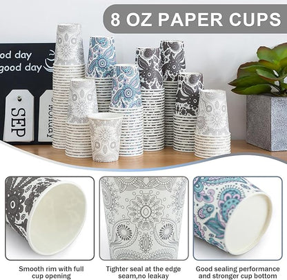 [300 Pack 8 OZ Paper Cups, Disposable Coffee Cups 8 oz Hot/Cold Colourful Beverage Drinking Cups for Office Party Home Picnic (Paisley)