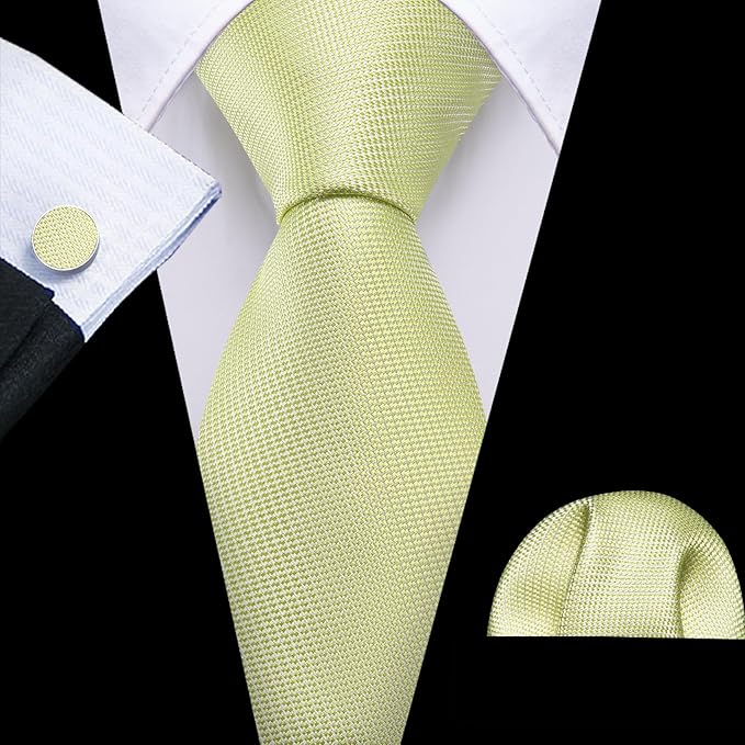 Barry.Wang Tie Sets for Men Silk Solid Necktie Stain Ties Handkerchief Pocket Square Cufflinks Wedding Business Dyed