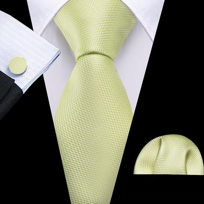 Barry.Wang Tie Sets for Men Silk Solid Necktie Stain Ties Handkerchief Pocket Square Cufflinks Wedding Business Dyed