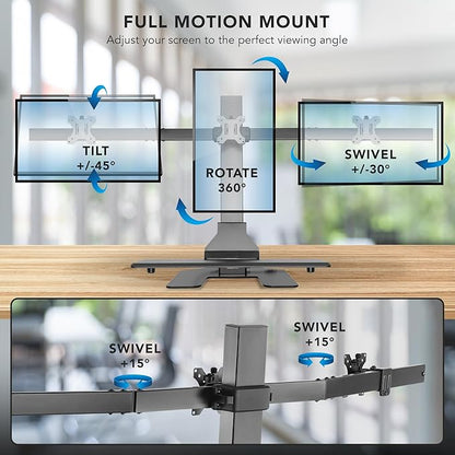 Mount-It! Triple Monitor Electric Standing Desk Converter - 3 Screens Stand Up Desk Riser - Height Adjustable Desktop & 3 Mounts for Screens up to 32", Sit-Stand Convertor for Home, Office, School