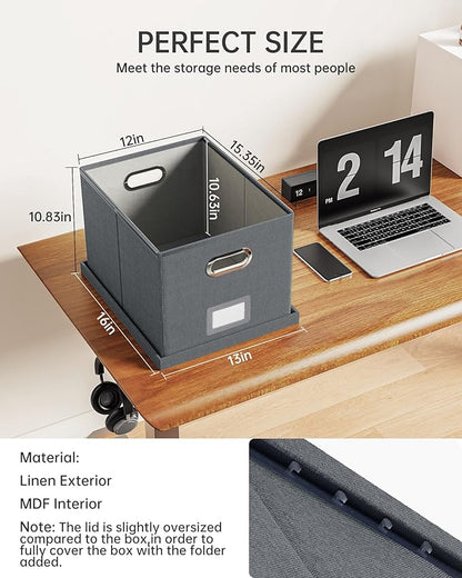 4 Pack File Storage Organizer, Document Organizer, Portable File Box with Lid, Fit for Letter/Legal File Folder Storage,Dark Gray-Box only