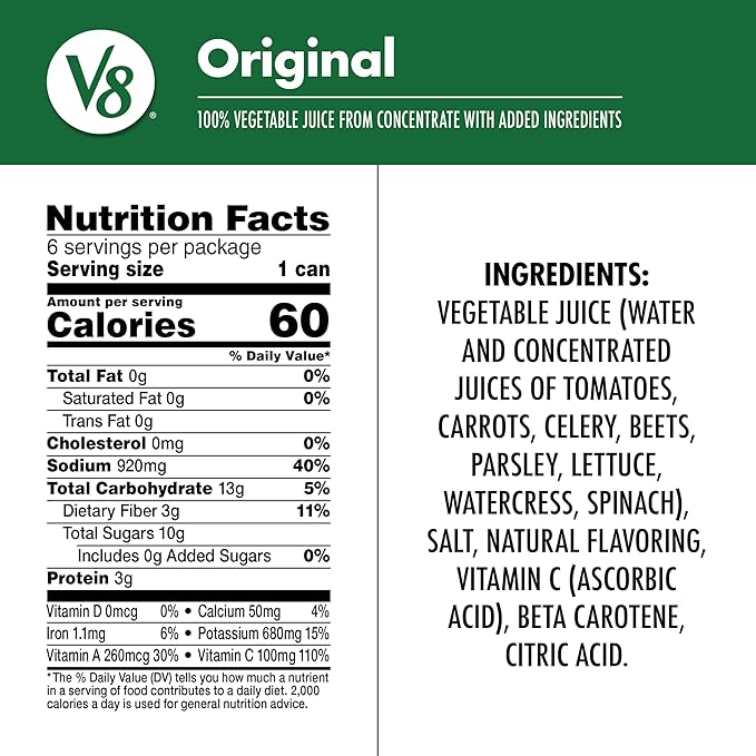 V8 Vegetable Juice, 100% Original, 11.5 fl oz | 24 Cans Total | 4 Cases of 6