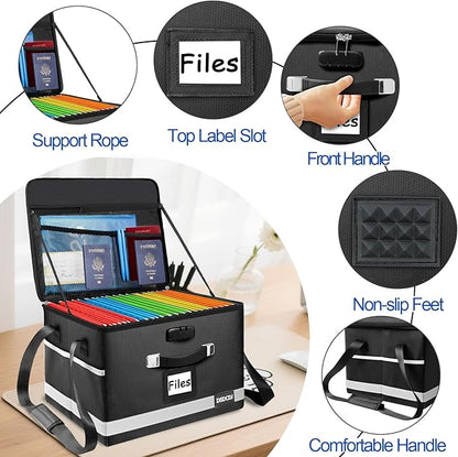 2 Pack Fireproof File Box with Stay-Open Straps, Fireproof Document Box with Lock, Portable File Organizer Filing Cabinet with Handles for Hanging Letter/Legal Folder, 15.5" x 12.3" x 10.5"