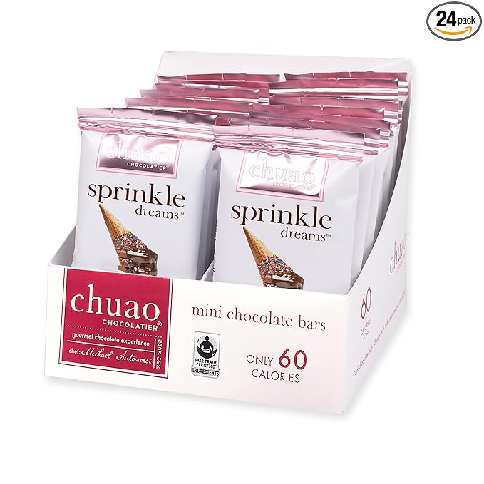 Chuao Chocolatier Sprinkle Dreams Milk Chocolate Mini Bars | Gourmet Artisan No Preservatives | For Gift Baskets, Christmas, Gifts for Women, Men, Birthday, Thank You, Care Package | 24 Pack