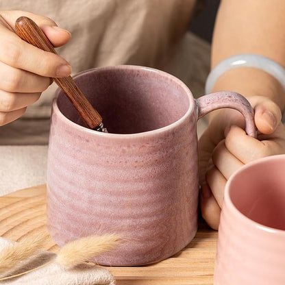 Ceramic Coffee mugs, 21 oz, Extra Large Mugs, Big Tea Cups, Large Handle, Pottery Mugs, Big Belly, Transmutation Glaze，Wide Bottom, stripe pattern, Microwave and Dishwasher Safe. (Purple