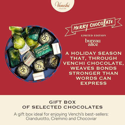 Venchi - Christmas Gift Box with Assorted Chocolates, Gianduiotto, Chocoviar 75% Extra Dark, Cremino, Limited Edition, Gluten-Free, No Colourings or Preservatives, Gift Idea